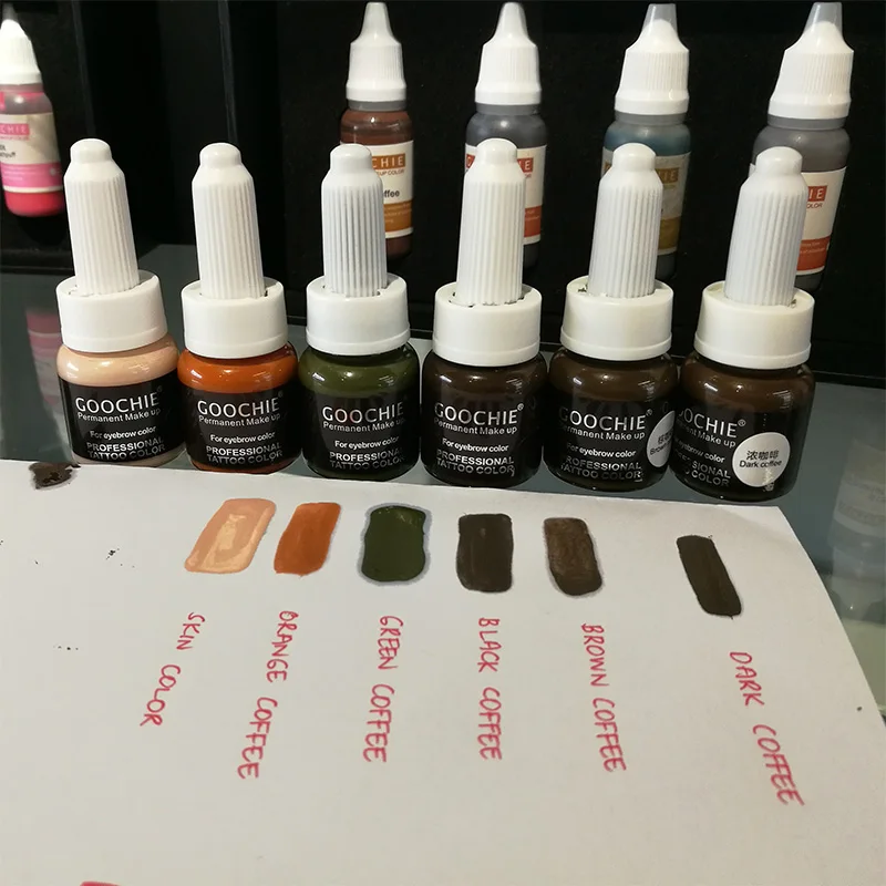 Cores de Maquiagem Tinta de Tatuagem Kit para Tatuagem Permanente Micro Microblading Conjunto Goochie Pigmentos Cosméticos Sobrancelha Lip Make up Mista 6 12 Kit Para Tatuagem Sobrancelha Lip Make up Mista