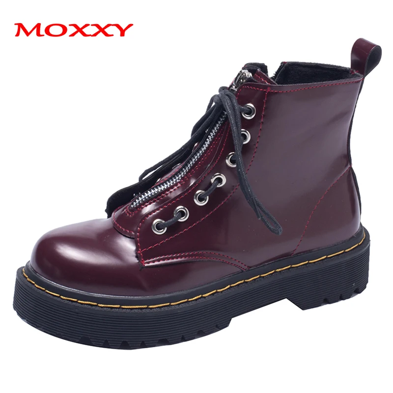 

2019 New Punk Combat Boots Women Platform Martin Boots Leather Red Black Ankle Boots Zip Lace Up Gothic Vintage Shoes Woman