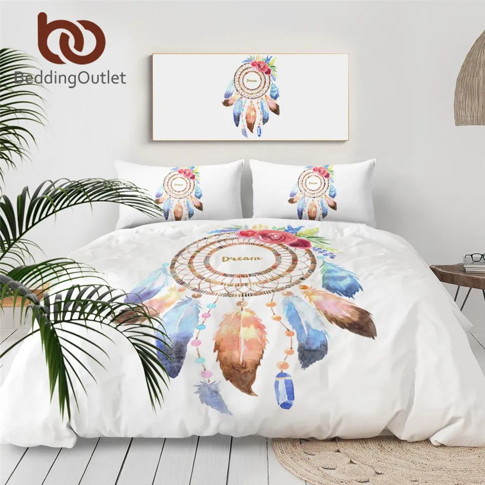 

BeddingOutlet Dreamcatcher Bedding Set Ethnic Floral Duvet Cover With Pillowcases Watercolor Rose Bed Set 3pcs Boho Bedspreads