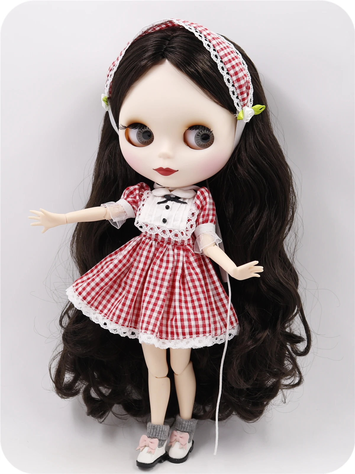 Neo Blythe Doll Red White Check Dress with Hair Band 3
