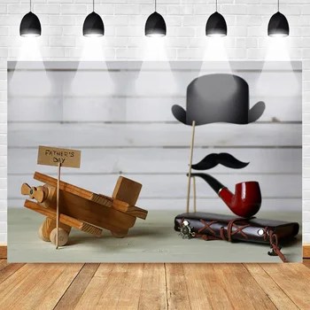 

Neoback Father's Day Photography Backdrops Gentleman Love Dad Hat Pipe Background for Photo Booth Customized Backdrop
