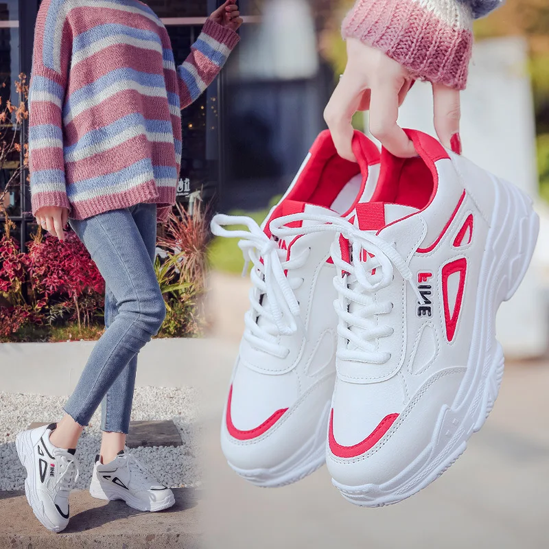 

Dad Shoes White Shoes WOMEN'S Shoes 2019 Spring New Style Harajuku Platform Heel Lace-up Students Single Shoes Sporty WOMEN'S Sh
