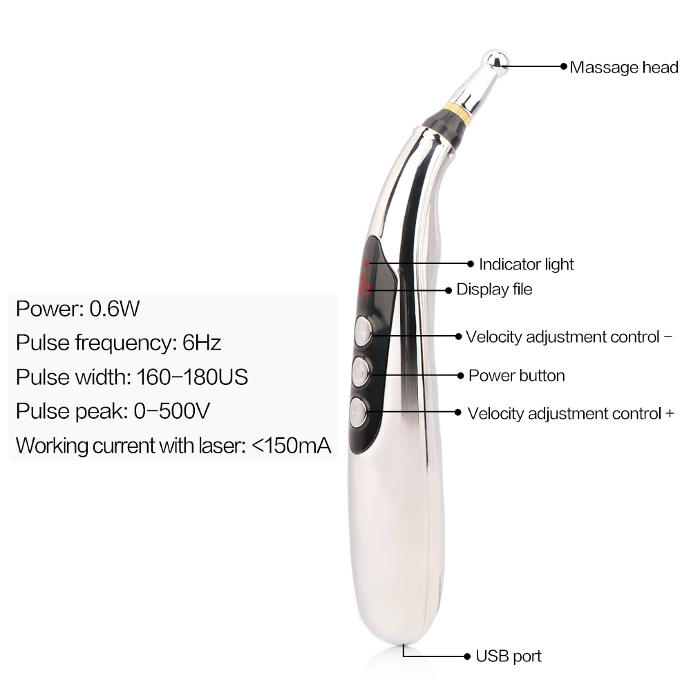 Usb зарядка электрическая Акупунктура ручка Tens Массажный Меридиан энергия лазерная терапия ручка облегчение боли мини Стимуляция Массажер