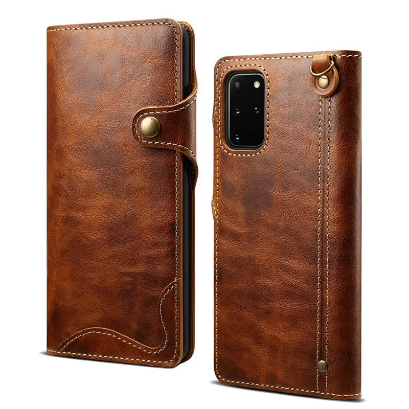 For Samsung Galaxy Note 20 S21 Handmade Genuine Cow Leather Case Cover For Samsung Note 20 Ultra S20 S21 Retro Wallet Flip Bag
