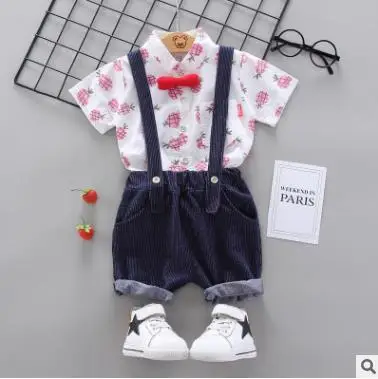 pink 2 Костюм с короткими рукавами для мальчиков Новинка года, летний корейский комплект из 2 предметов для детей возрастом от 1 года до 4 лет, с принтом ананаса, на бретелях - Цвет: pink 2