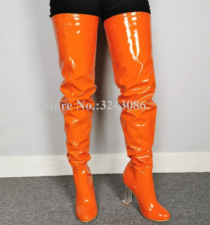 New Orange Patent Leather Chunky Heel 