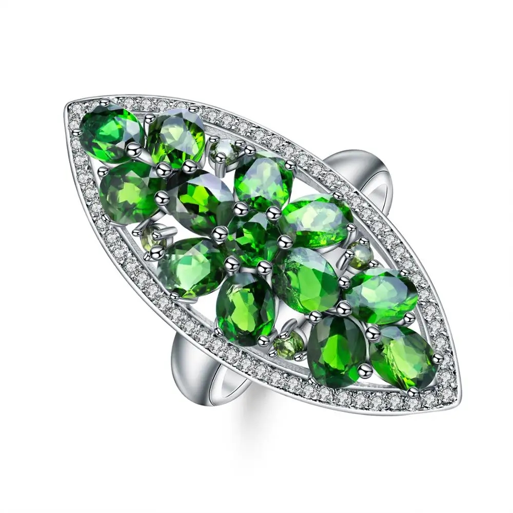 

GEM'S BALLET 100% 925 Sterling Silver Gemstone Rings 5.0Ct Natural Chrome Diopside Cocktail Ring for Women Wedding Fine Jewelry