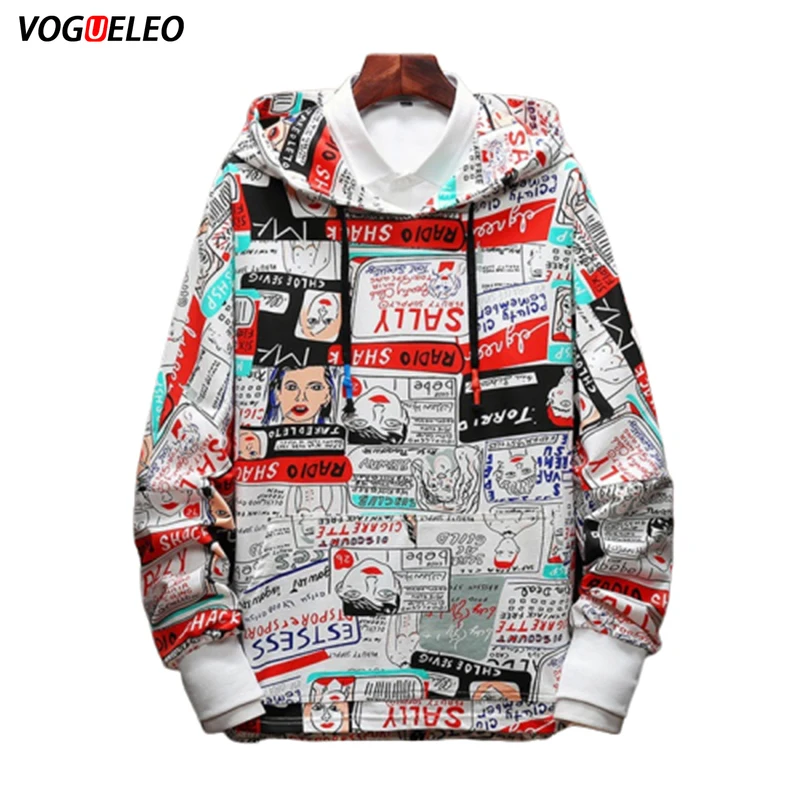 

VOGUELEO Hip Hop Hoodies Men Harajuku Japanese Streetwear Hoodie Men Sweatshirt Black Mens Hoodies 2019 Spring New Pattern Print