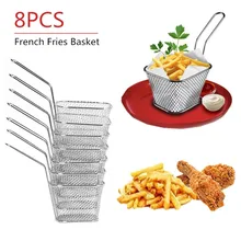 1-8Pcs Stainless Steel French Fries Basket Mesh Kitchen Frying Tools Colander Mini Chips Fryer Cooking Frying Basket Strainer