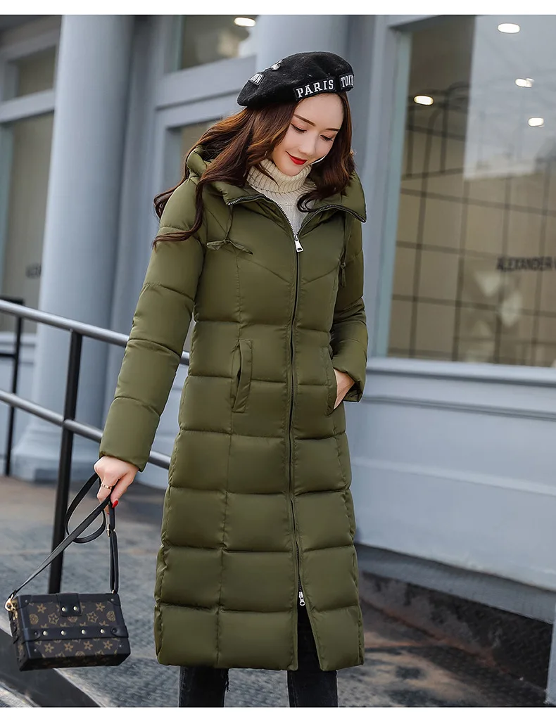 

WOMEN'S Quilted Cotton Coat Mid-length 2019 Autumn & Winter Europe And America Slim Fit Cotton-padded Clothes Exta-long Cotton-p