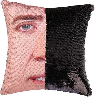 Супер Сияющий Danny Devito Реверсивный меняющий цвет чехол для подушки волшебный Nicolas клетка чехол для подушки с Подушка с блестками чехол - Цвет: Q black