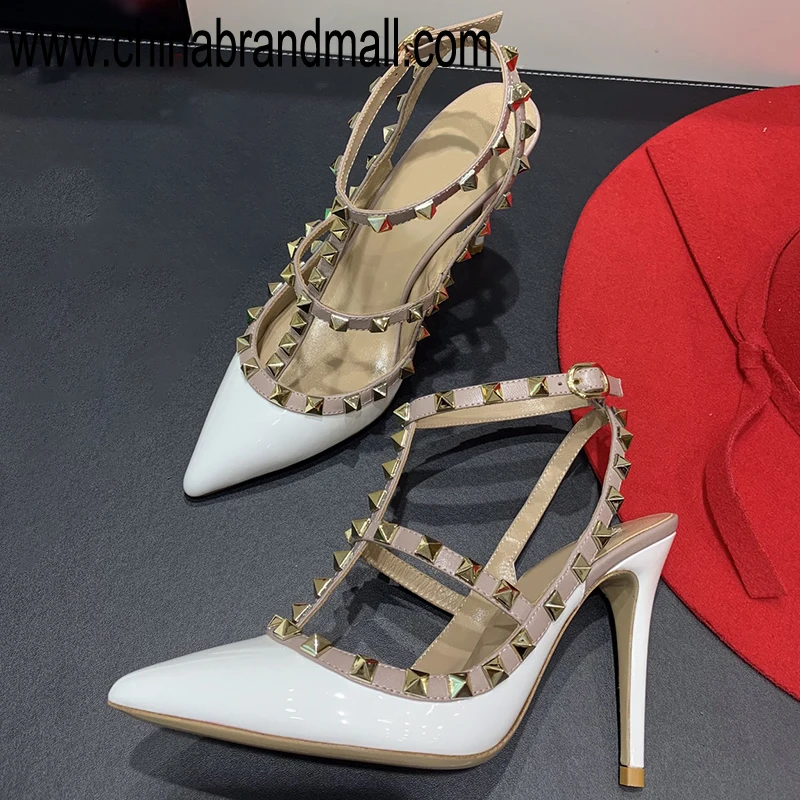 

Closed Toe Pumps Shoes Woman Brand Luxury Pumps Ankle Strap Pumps High Heels Black Rivet Pumps