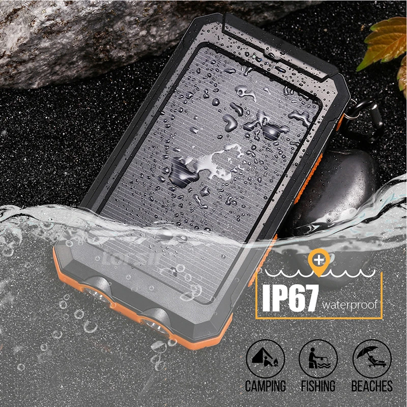 anker powercore 20000 Solar Power Bank 20000mAh Waterproof Portable Solar Charger Powerbank External Battery Pack Power Bank with LED Camping Light power bank 30000mah