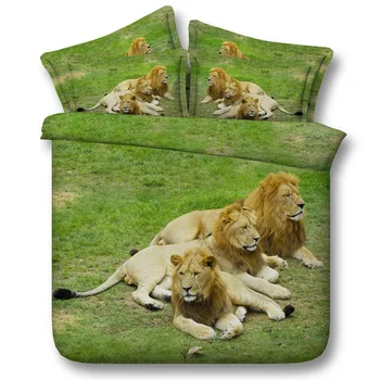 

Three yellow lions Digital print Bedding Set Quilt Cover Design Bed Set Bohemian a Mini Van Bedclothes 3pcs JF099