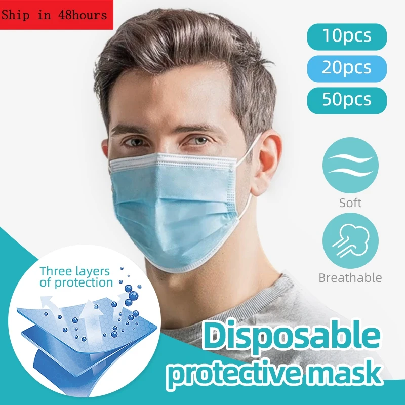 

10/20/50 Pcs Disposable Mouth Mask Protective Cotton Mouth Face Masks Anti Dust Mask Windproof Three Layer Mask