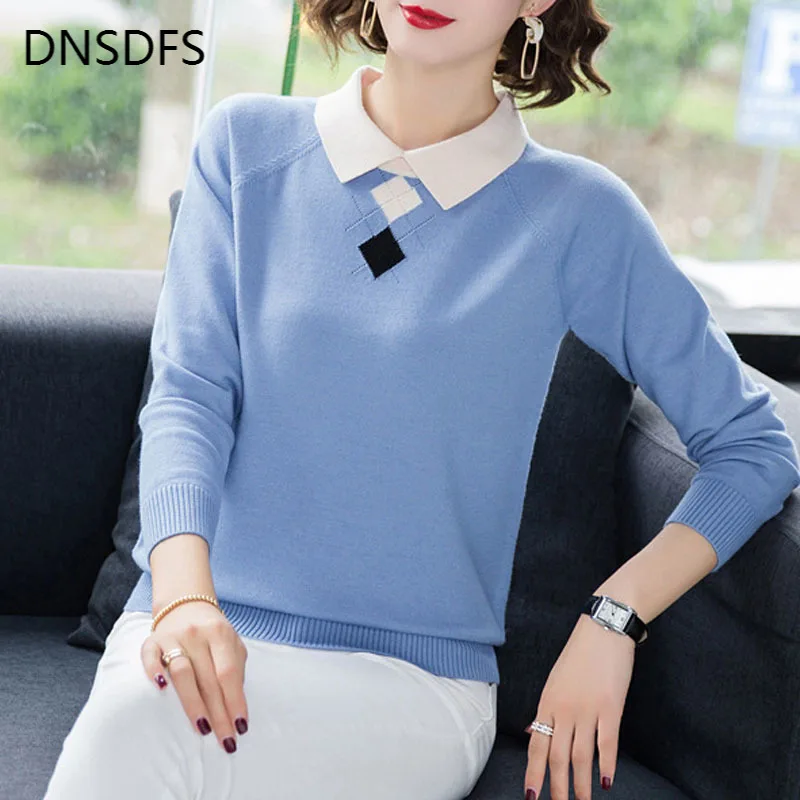 Turn Down Collar Women's Sweaters Sweet Knitted Pullovers New Autumn Winter Sweater Fashion Office Knitwear Tops Sueter Mujer | Женская