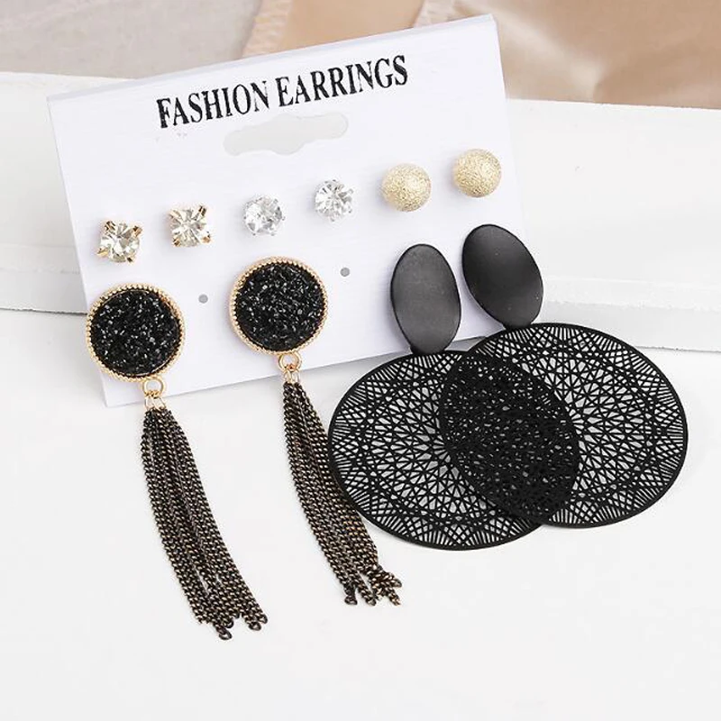 LATS Earings Set Metal Acrylic Tassel Geometric Earrings for Women Zircon Flower Leaves Dangle Earring Fashion Jewelry Girl Gift