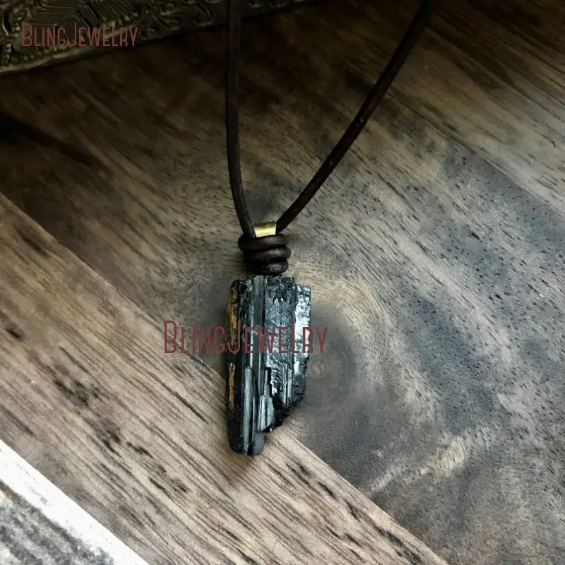 20190807-NM27813- Irregular Shapeblack Tourmaline Leather Necklace_1