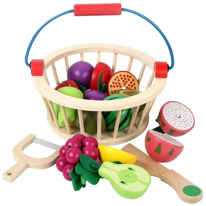 12/14Pcs Wooden Magnetic Fruit Vegetable Combination Cutting Toy Children Play Pretend Simulation Basket Fruit set Kids Gifts