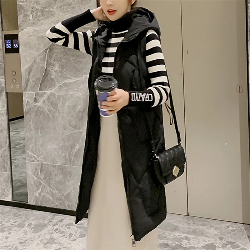CHAMSGEND Winter Vest Women Waistcoat 2019 New Female Sleeveless Vest Jacket Hooded Warm Long Thicken Coat Colete Feminino 923