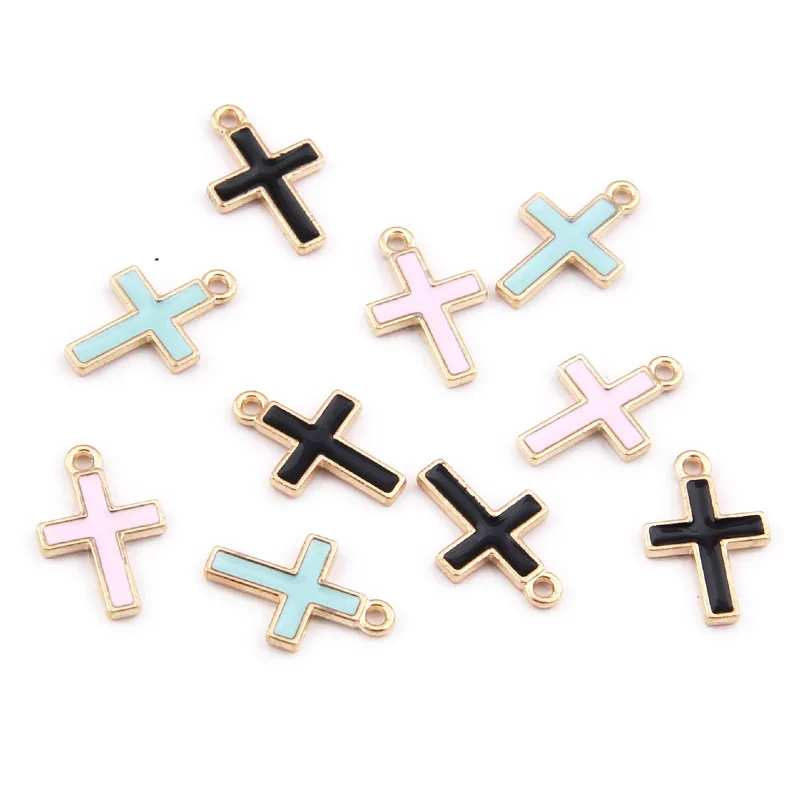 

10-12PCS Gold Colorful Enamel Drop Small Cross Charms Pendant For Women Girls DIY Necklace Bracelet Jewelry Accessories