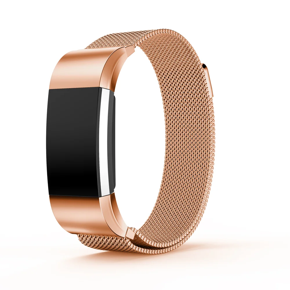 Rose Gold Браслет из нержавеющей стали с металлическим ремешком, для браслета Fitbit charge 2, Миланская петля, магнитный ремешок для Fitbit charge 3, умный Браслет для наручного ремешка - Цвет: Rose Gold