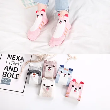 

10pair/lot Spring Summer Cotton Women Short Socks Cue Cartoon 3d ear Breathable Gilr Ankle Socks Comfortable Casual Socks Female