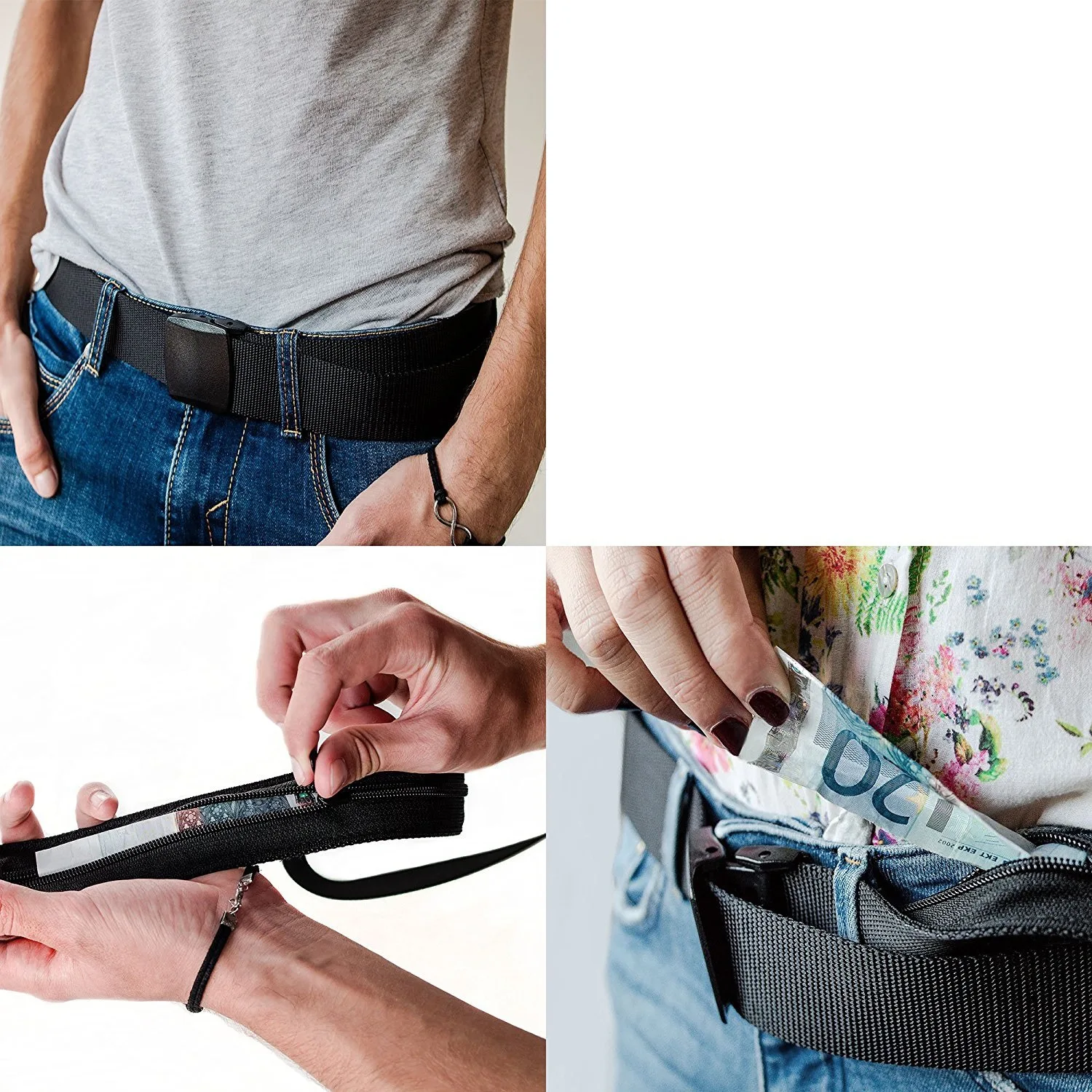 Nylon Webbing Waist Belt with Anti-theft Hidden Money Bag , Invisible Wallet, Mens Belts Casual, Travel Safety Anti-theft