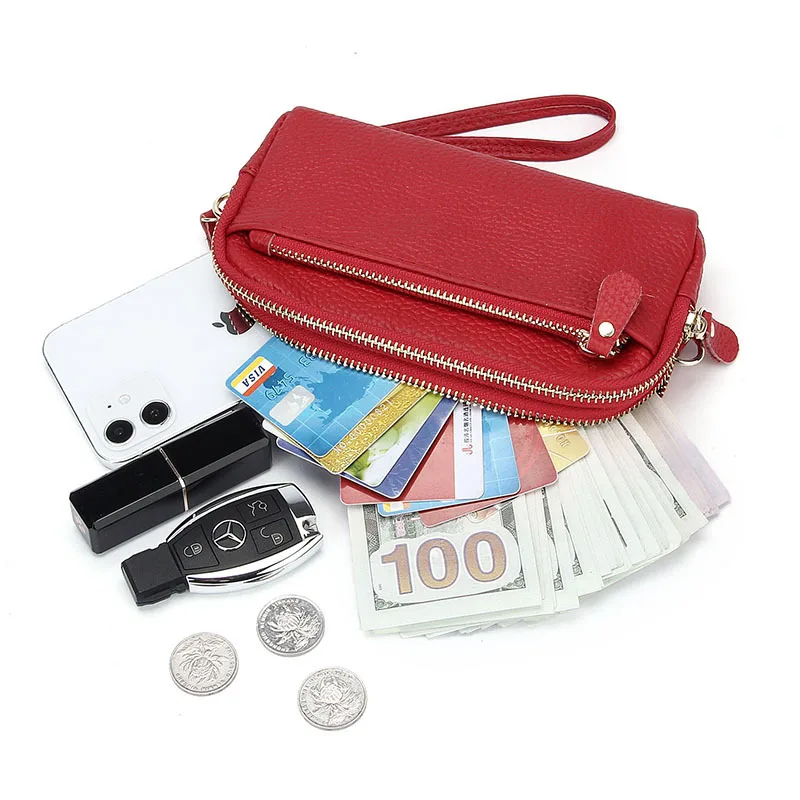 고품질 카우 가죽으로 제작된 다용도 Double Zip Wallet