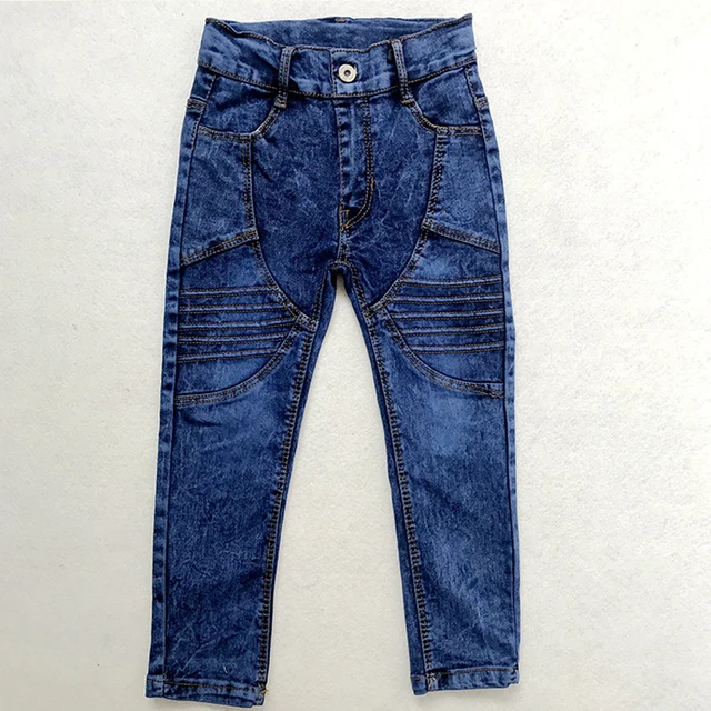 Boys Creased Casual Jeans Kids Straight Leg Denim Pants Children Spring Autumn Striped Trousers