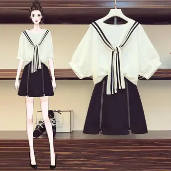 

2020 New Summer Women Fashion Solid Lantern Sleeve T-Shirt + Vintage Plus Size Skirt 2 Piece Sets Female Loose Elegant Suit H69