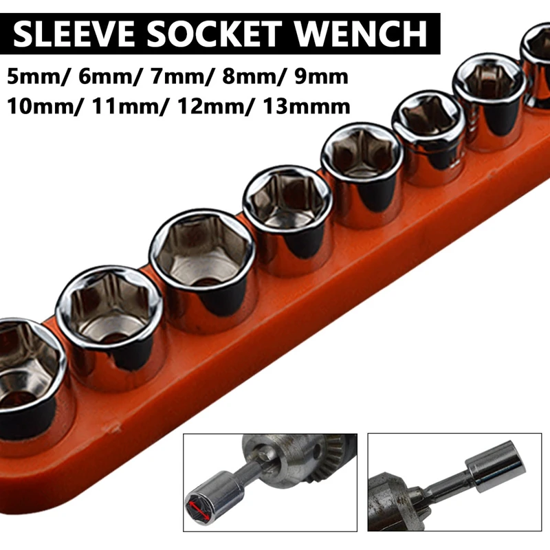 Hand Tools 9Pcs /10Pcs 1/4 Inch Drive Hex Bit Socket Wrench Set Sleeve Wrench Set Wrench Adapter 5/6/7/8/9/10/11/12/13Mm