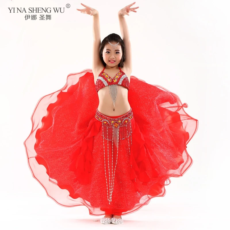 Kids Girls Belly Dance Costume 3pcs (Bra Belt Skirt) Children Performance Bellydance Oriental Set Danceing Stage Clothes For Kid |