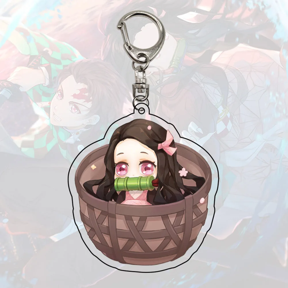 Trendy Anime Keychain Demon Slayer Kimetsu no Yaiba keychain Kamado Tanjirou Kamado-Nezuko Acrylic key chain cute funny cartoon