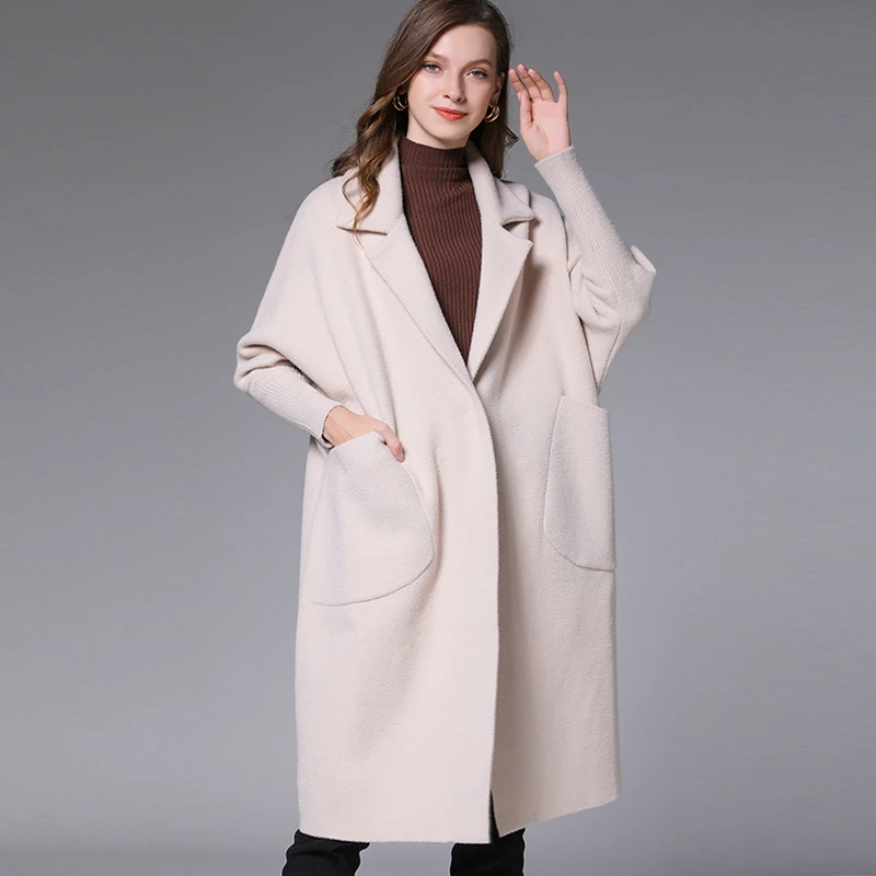 2019 inverno moda feminina casaco longo de pelo de vison falso lã casaco de  lapela gola solto com bolso grande sobretudo plus size casaco trench  coat|Lã e mistura| - AliExpress