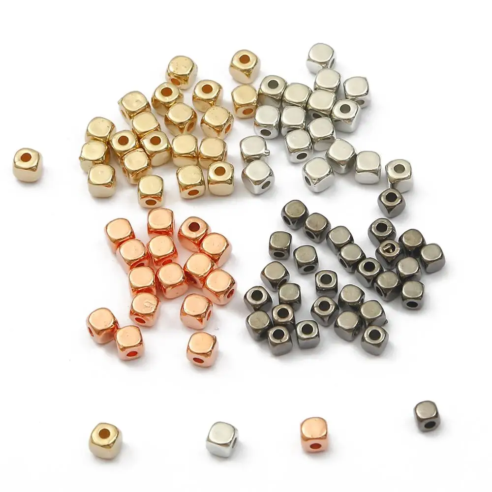 200 pièces de perles despacement carrées CCB plaquées en acrylique pour la fabrication de bijoux, bracelets et colliers à faire soi-même, 3mm et 4mm