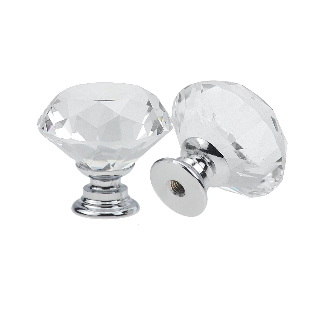 With diamond design 8 Sets Transparent Single Hole Cabinet Door Glass Handle Door Handle 30mm