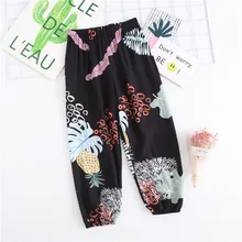 Детские летние штаны-фонарики; тонкие противомоскитные штаны; брюки из искусственной кожи; повседневные брюки для малышей; домашние штаны из чистого хлопка; Sle