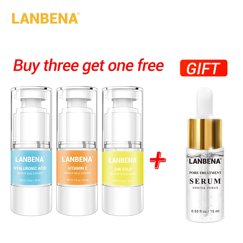 

Buy 3 Get 1 Gift LANBENA Makeup Base Essence Makeup Primer Face Serum Moisturizing Oil-Control 3PCS+Pore Treatment Serum