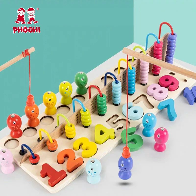  Montessori Educational Wooden Toys For Children Kids Count Bead around Cognition Match Fishing Baby - 4000154678108