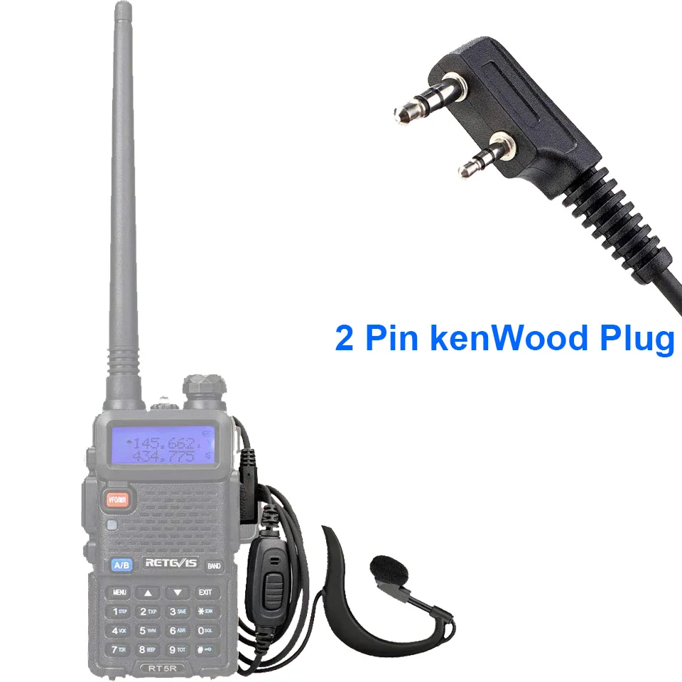 Retevis EEK005 2 Pin Earhook Earpiece with PTT Button Collar Clip for Retevis RT5R RT-5R BaoFeng UV5R Two Way Radio C9150A 10PCS