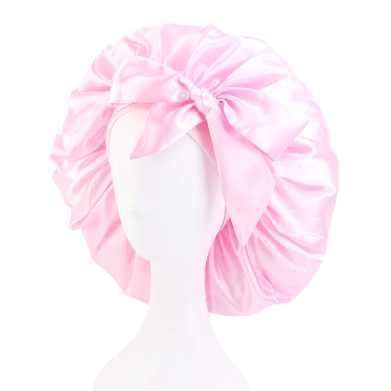 hair clips for women Solid Satin Bonnet with Wide Stretch Ties Long Hair Care Women Night Sleep Hat Adjust Hair Styling Cap Silk Head Wrap Shower Cap Women's Hair Accessories