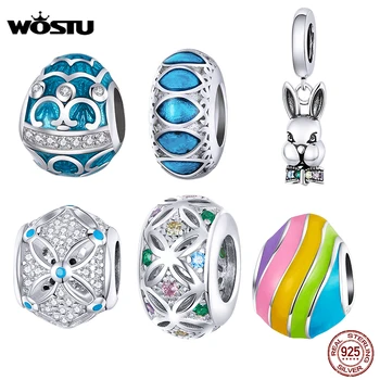 

WOSTU Authentic 925 Sterling Silver Easter Egg Charms Zircon Beads Fit Original Bracelets Pendant DIY Necklace For Women Jewelry