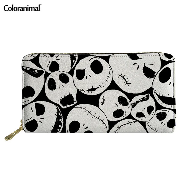 Skup Coloranimal moda kobiety portfele Zipper torebki The nightmare before christmas Print luksusowy skórzany portfel dla pań Clutch Bag