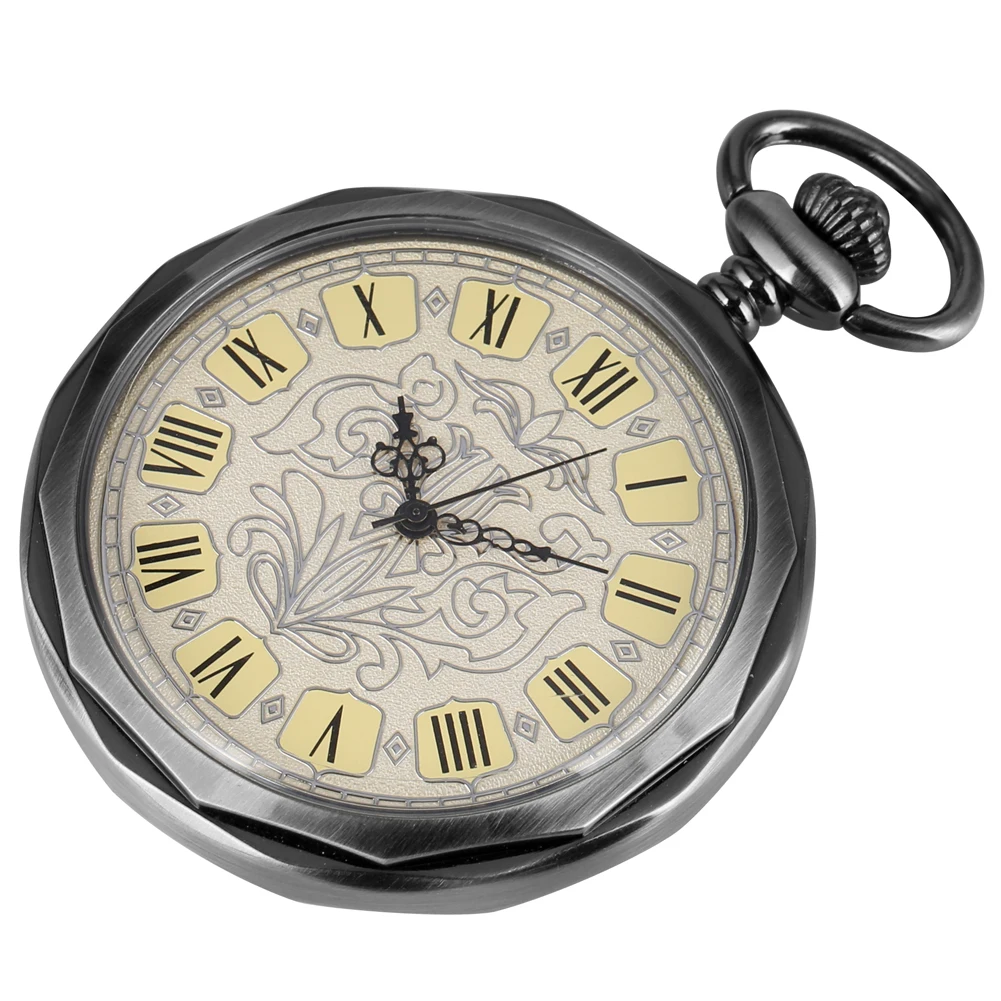 Retro Skeleton Mechanical Pocket Watch Men Women Flower Pattern Roman Number Clock Steampunk FOB Chain Hand Wind Pendant Watch