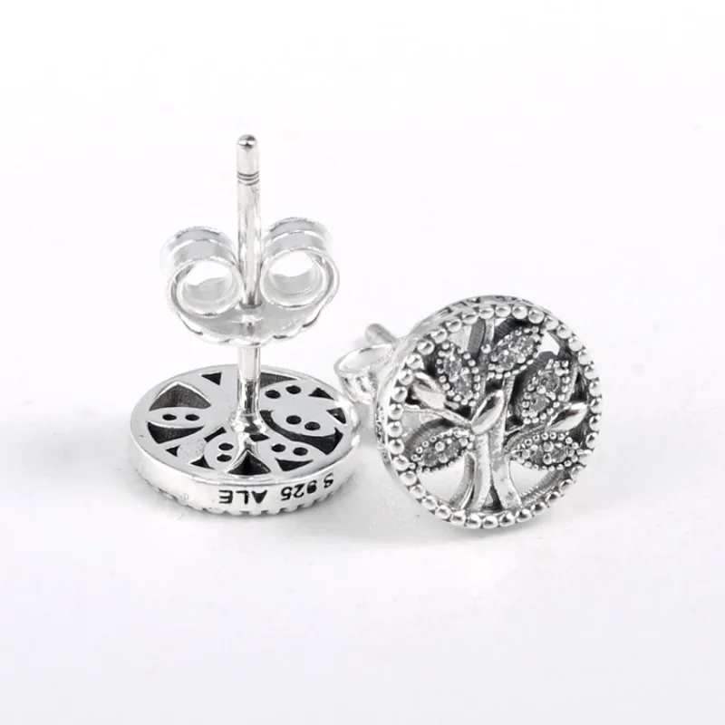 

S925 Sterling Silver Zircon Stud Earrings for Women Family Heritage Tree of Life Leaf Earrings New Fashion Jewelry Accessories