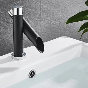 

Modern Chrome with Black Polished Deck Mount Bathroom Sink Faucet Set Basin Mixer Tap Single Hole Single Handle