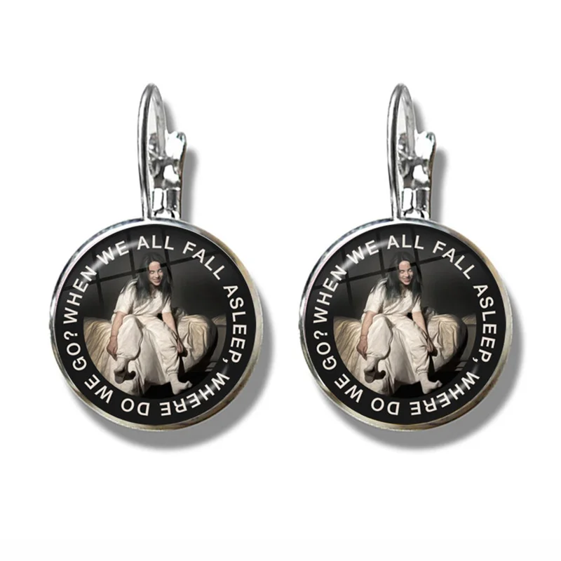 Хип-хоп серьги с музыкальной символикой Billie Eilish Art Picture 16 мм бижутерия со стеклянными кабошонами для женщин девочек музыкальные фанаты подарок