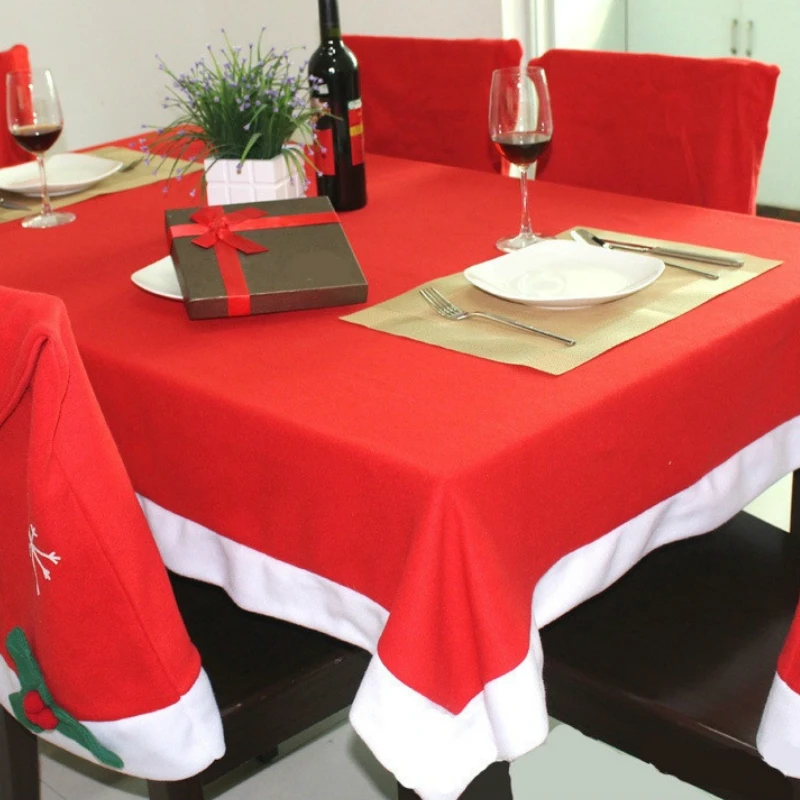 

Red Christmas Table Cloth Chair Cover Set Non-woven Fabric Rectangular 2021 Home Living Room Decorative Tablecloth Seat Covers