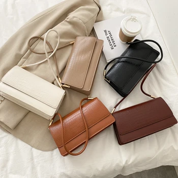 

Alligator Pattern Axillary Bags for Female 2020 Summer Women Casual PU Leather Messenger Shoulder Bag Lady Baguette Handbag Tote